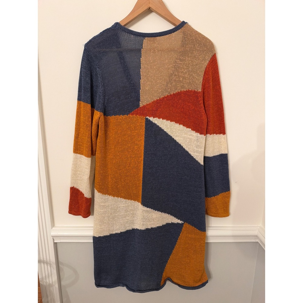Chico's Geometric Color Block Cardigan Duster Sweater Fall Southwestern 2 Large - Picture 4 of 9